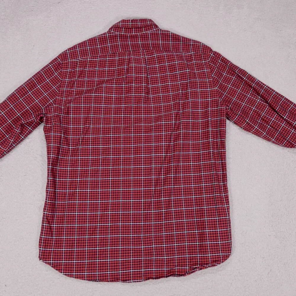 J Crew Oxford Shirt Mens Large SLIM Fit Orange Blue Plaid Button Up Long Sleeve